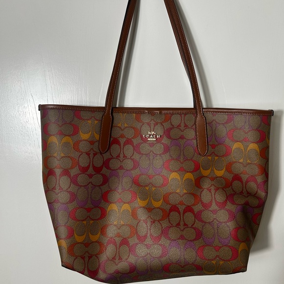 Coach Handbags - Coach Signature Tote in Red and Orange